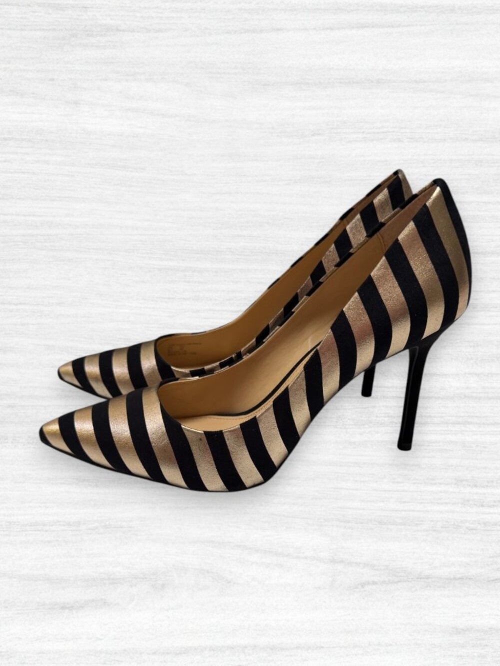 Katy Perry The Sissy Black Gold Metallic Stripe Pointed Toe Pumps Heels 9.5